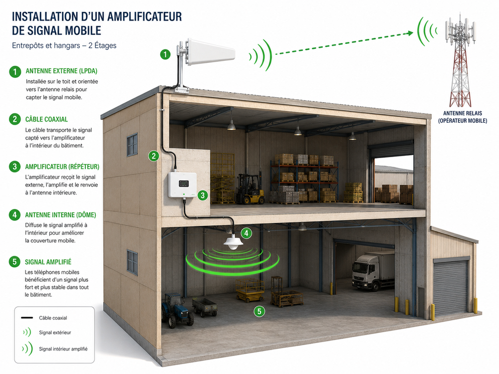 Amplificateur Signal Mobile Tri-Band 4G/5G – Kit Complet Antennes + Câbles